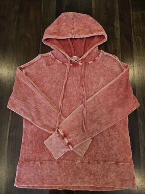 Michael Stars Kylo Waffle Knit Mineral Wash Burnt Red Thermal Hoodie